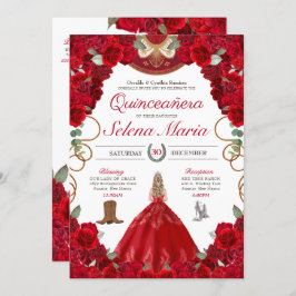 Rote Rosen Charro Elegante Peonies Rose Quinceaner Einladung