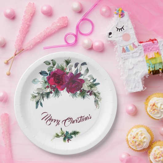 Rote Rosen Christmas Bouquet Pappteller (Party)