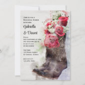 Rote Rosen Cowboy Boots Hochzeit Probe Dinner Einladung (Vorderseite)