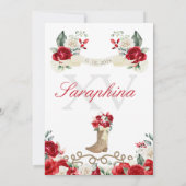 Rote Rosen Cowgirl Western Horse Quinceañera Einladung (Rückseite)