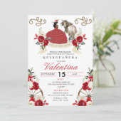 Rote Rosen Cowgirl Western Ranch Quinceañera Einladung (Stehend Vorderseite)