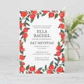 Rote Rosen Custom Bat Bar Mitzvah QR Code Girl Einladung (Stehend Vorderseite)