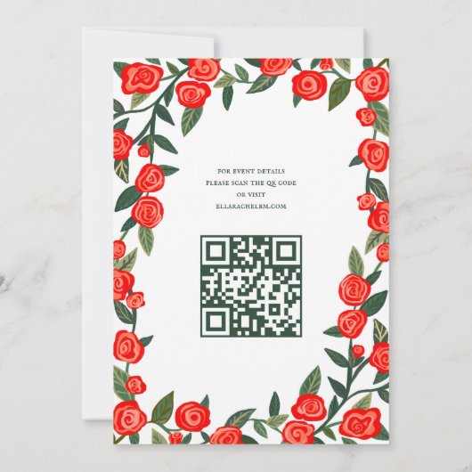 Rote Rosen Custom Bat Bar Mitzvah QR Code Girl Einladung (Rückseite)