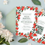 Rote Rosen Custom Bat Bar Mitzvah QR Code Girl Einladung