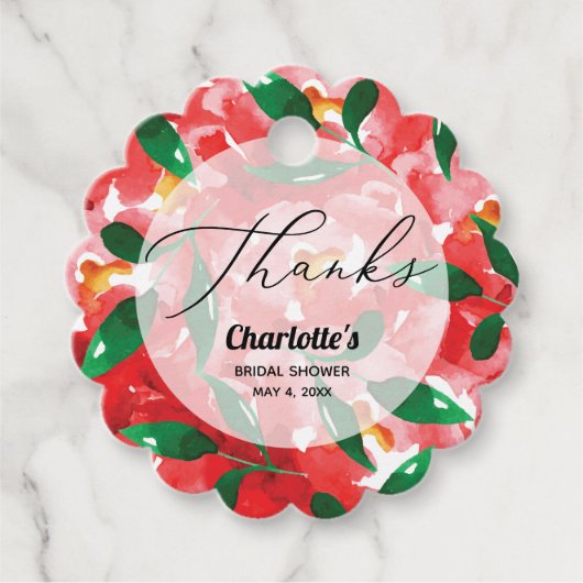 Rote Rosen Danke, Scallop Geschenkanhänger (Vorderseite)