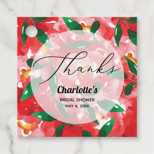 Rote Rosen Danke Square Gefälligkeitstags Geschenkanhänger (Vorderseite)