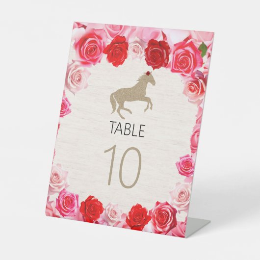 Rote Rosen Derby Party Tischnummer Sockelschild (Vorderseite)