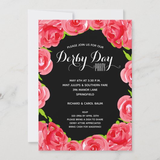 Rote Rosen Derby Race Party Einladung (Vorderseite)