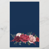 Rote Rosen des Burgund Navy Blush Wedding Menu (Rückseite)