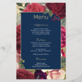 Rote Rosen des Burgund Navy Blush Wedding Menu (Vorderseite)