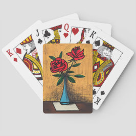 Rote Rosen des mittleren Jahrhunderts in Blauer Va Spielkarten