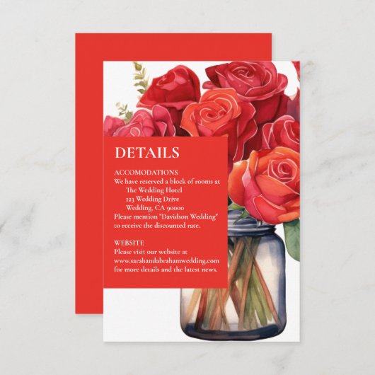 Rote Rosen Details Umschließungskarten RSVP Karte (Vorne/Hinten)