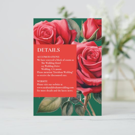 Rote Rosen Details Umschließungskarten RSVP Karte (Stehend Vorderseite)