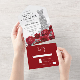 Rote Rosen Diamant Abendkleid 60. Geburtstagsfeier All In One Einladung