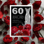 Rote Rosen Diamantkleid 60. Geburtstag Silber Folieneinladung<br><div class="desc">Rote Rosen Diamantkleid 60. Geburtstag Silber Foil Einladung Weitere Einladungen in unserem Nest- und Nestladen</div>