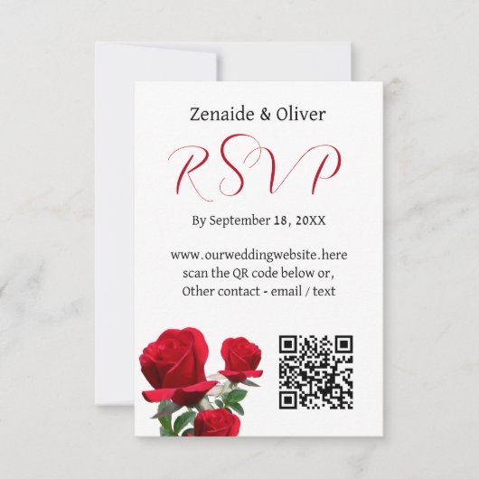 Rote Rosen, die QR-Code-Website-Antwortkarten hoch Einladung (Vorderseite)