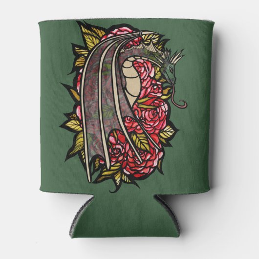 Rote Rosen Drachenkunst Dosenkühler (Vorderseite)