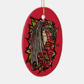 Rote Rosen Drachenkunst Keramik Ornament (Rechts)