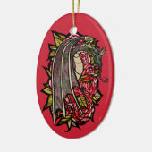 Rote Rosen Drachenkunst Keramik Ornament (Links)