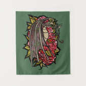 Rote Rosen Drachenkunst Wandteppich (Vorderseite)
