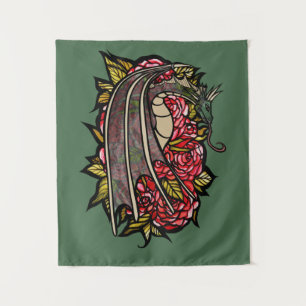 Rote Rosen Drachenkunst Wandteppich
