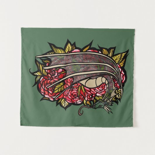 Rote Rosen Drachenkunst Wandteppich (Vorderseite (Horizontal))