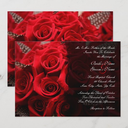 Rote Rosen Einladung Hochzeit 2 (Vorne/Hinten)