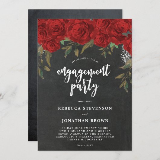 rote Rosen Einladung zur Blumenkreide (Vorne/Hinten)