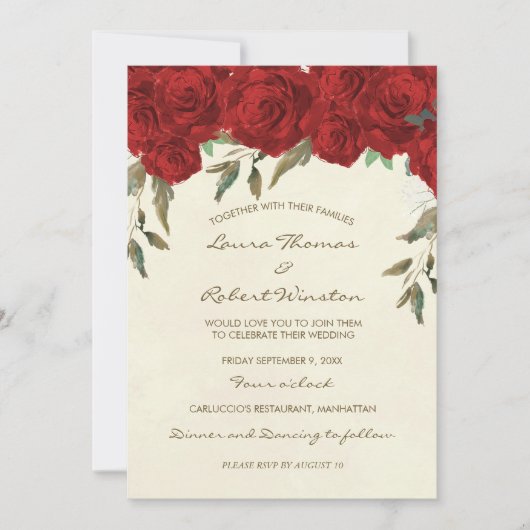Rote Rosen Einladung zur Hochzeit von Elfenbein (Vorderseite)