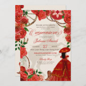 Rote Rosen Elegant Charro Mariachi Quinceanera Einladung (Vorne/Hinten)
