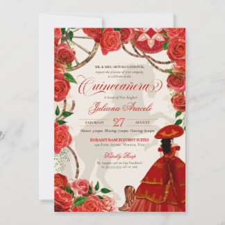 Rote Rosen Elegant Charro Mariachi Quinceanera Einladung