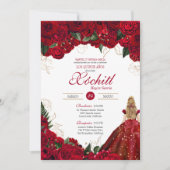 Rote Rosen Elegant Floral Schönes Quinceañera Einladung (Vorderseite)