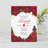 Rote Rosen Elegante Flora Schöne Quinceanera Einladung (Stehend Vorderseite)