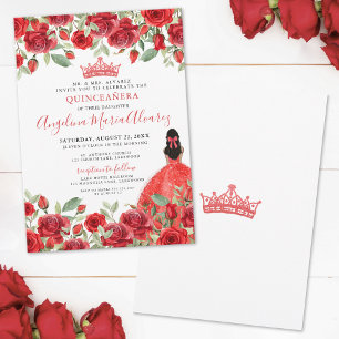 Rote Rosen Elegante Florale Quinceanera-Einladung Einladung