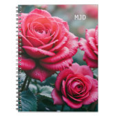 Rote Rosen Elegante Mit Monogramm Blumenspirale Notizblock (Vorderseite)