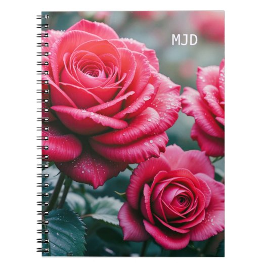 Rote Rosen Elegante Mit Monogramm Blumenspirale Notizblock (Vorderseite)
