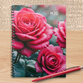 Rote Rosen Elegante Mit Monogramm Blumenspirale Notizblock
