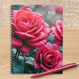 Rote Rosen Elegante Mit Monogramm Blumenspirale Notizblock
