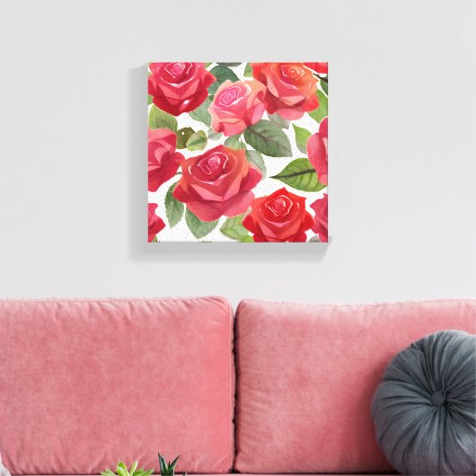 Rote Rosen | Elegante Rose Wasser Leinwanddruck (Insitu (Wohnzimmer))