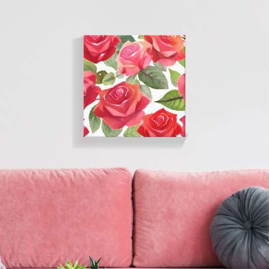 Rote Rosen | Elegante Rose Wasser Leinwanddruck (Insitu (Wohnzimmer))