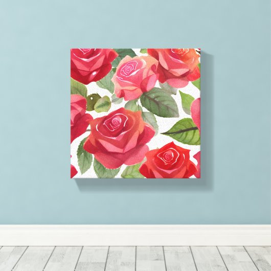 Rote Rosen | Elegante Rose Wasser Leinwanddruck (Insitu (Holzboden))