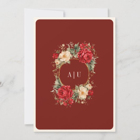 Rote Rosen Elfenbeinkühe Blume Cream-Gold-Hochzeit Einladung (Rückseite)