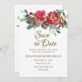 Rote Rosen Evergreen Winter Weihnachten Hochzeit Save The Date (Vorne/Hinten)