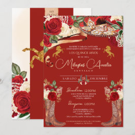 Rote Rosen Extravagant Mariachi Charra Quinceanera Einladung