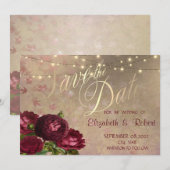 Rote Rosen fallende Blätter Lichterkette Save The Date (Vorne/Hinten)