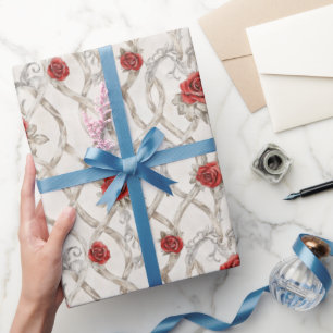 Rote Rosen Falsches Holz Florale Liebe Geschenkpapier