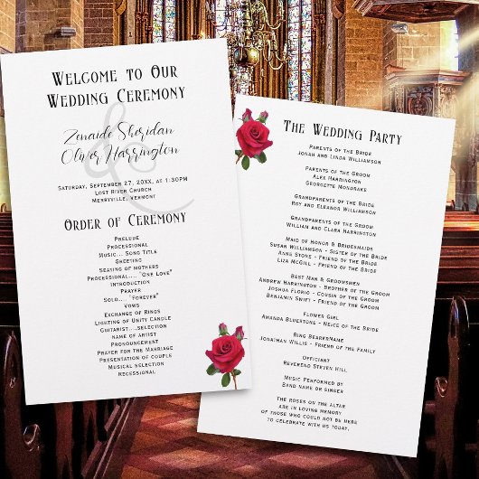 Rote Rosen Flachblatt Hochzeitsprogramm