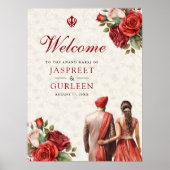 Rote Rosen Floral Anand Karaj Wedding Begrüßungsze Poster (Vorne)