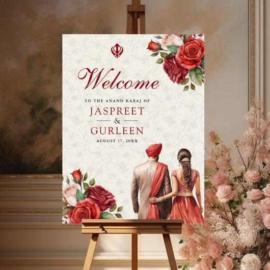 Rote Rosen Floral Anand Karaj Wedding Begrüßungsze Poster