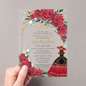 Rote Rosen Floral Black Charro Kleid Quinceañera Acryleinladungen (Insitu (Handheld))